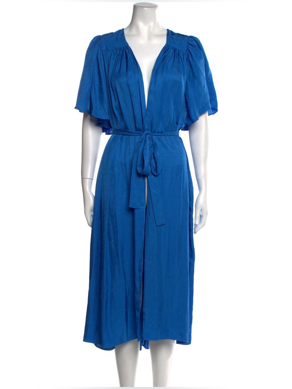 Ciao Lucia Serafina Satin Tie Wrap Midi Dress Flutter Short Sleeve V Lapis Blue - Picture 6 of 11